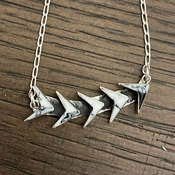 Howlite Chevron Necklace set in Sterling Silver and Sterling Silver Chain - Picture 3 of 5